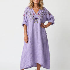 Vestito Midi Oversized con Tasche Floreali