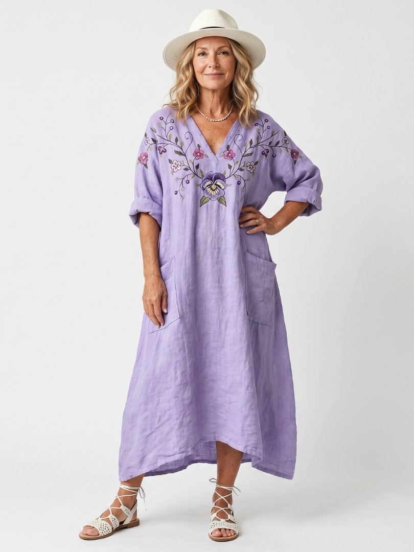 Vestito Midi Oversized con Tasche Floreali