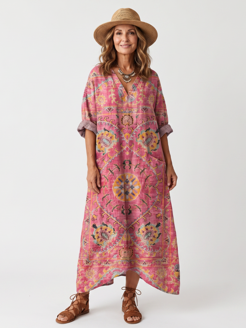 Abito Midi Relaxed con Stampa Astratta