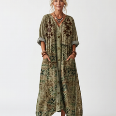 Vestito Midi Oversized con Tasche e Bottoni