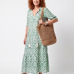 Abito Midi con Scollatura a V e Frange