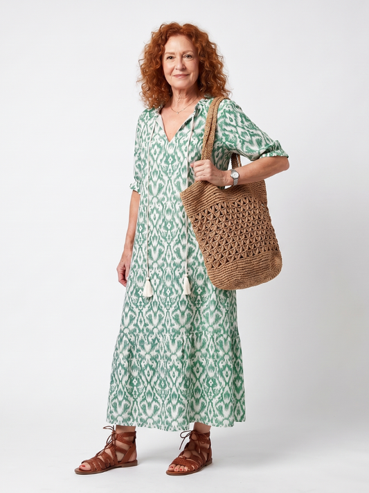 Abito Midi con Scollatura a V e Frange
