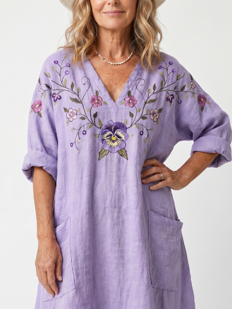 Vestito Midi Oversized con Tasche Floreali