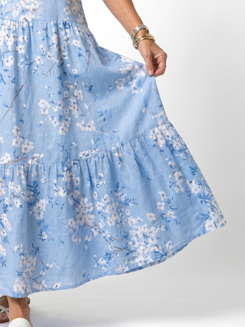 Abito Midi con Stampa Floreale e Nastrini
