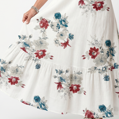 Abito Midi con Fiori Sparsi e Nastro a Frange