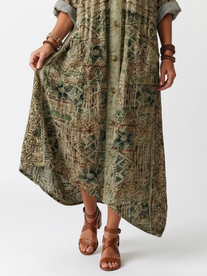 Vestito Midi Oversized con Tasche e Bottoni