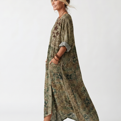 Vestito Midi Oversized con Tasche e Bottoni