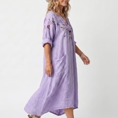 Vestito Midi Oversized con Tasche Floreali