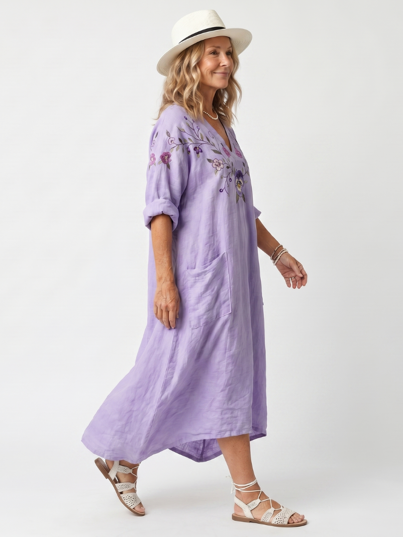 Vestito Midi Oversized con Tasche Floreali