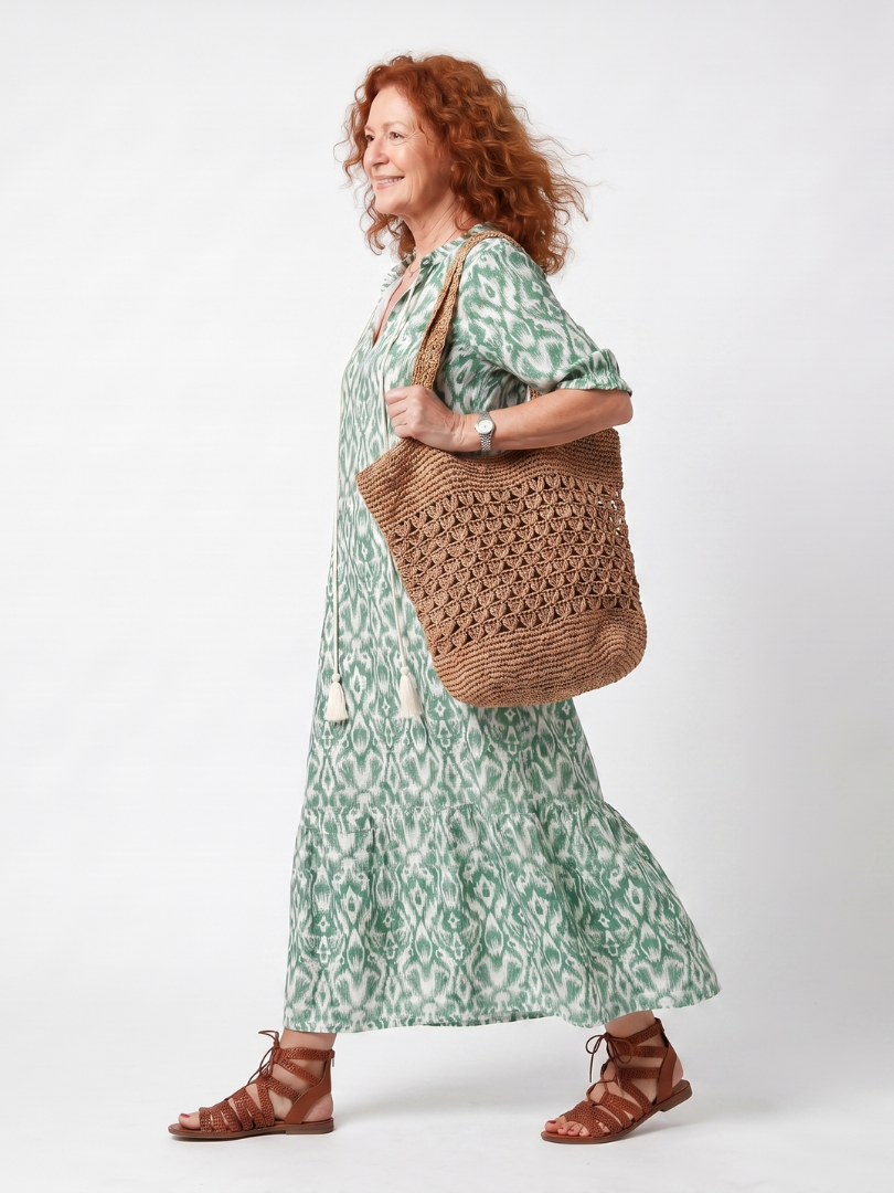 Abito Midi con Scollatura a V e Frange
