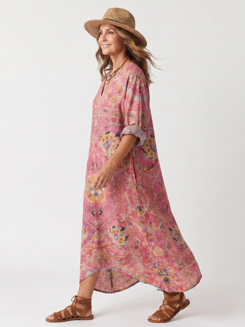 Abito Midi Relaxed con Stampa Astratta