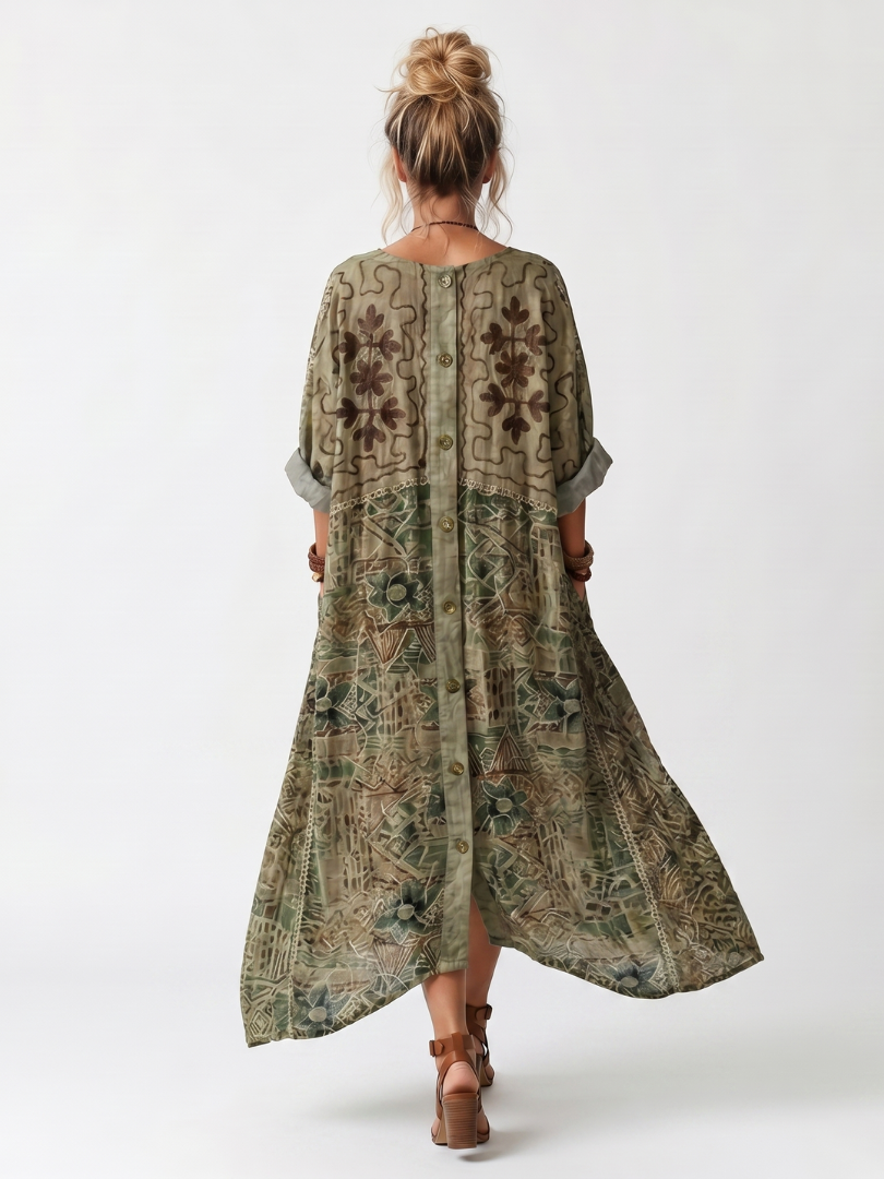 Vestito Midi Oversized con Tasche e Bottoni
