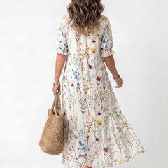 Abito Midi con Stampa Botanica e Fiocchi