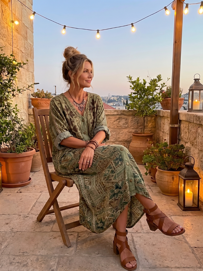 Vestito Midi Oversized con Tasche e Bottoni