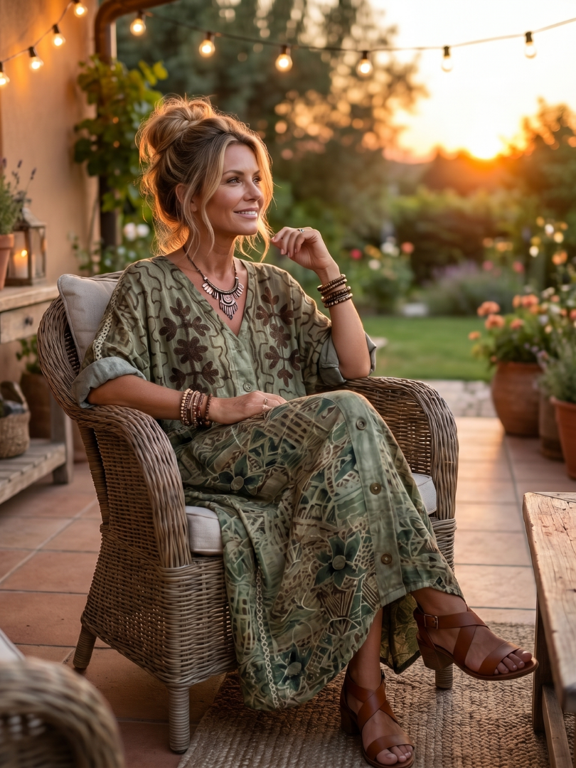 Vestito Midi Oversized con Tasche e Bottoni