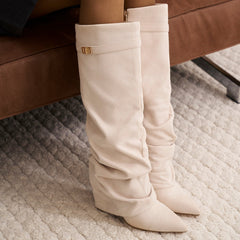 Stivali al Ginocchio Lavista Slouchy in Camoscio – Panna