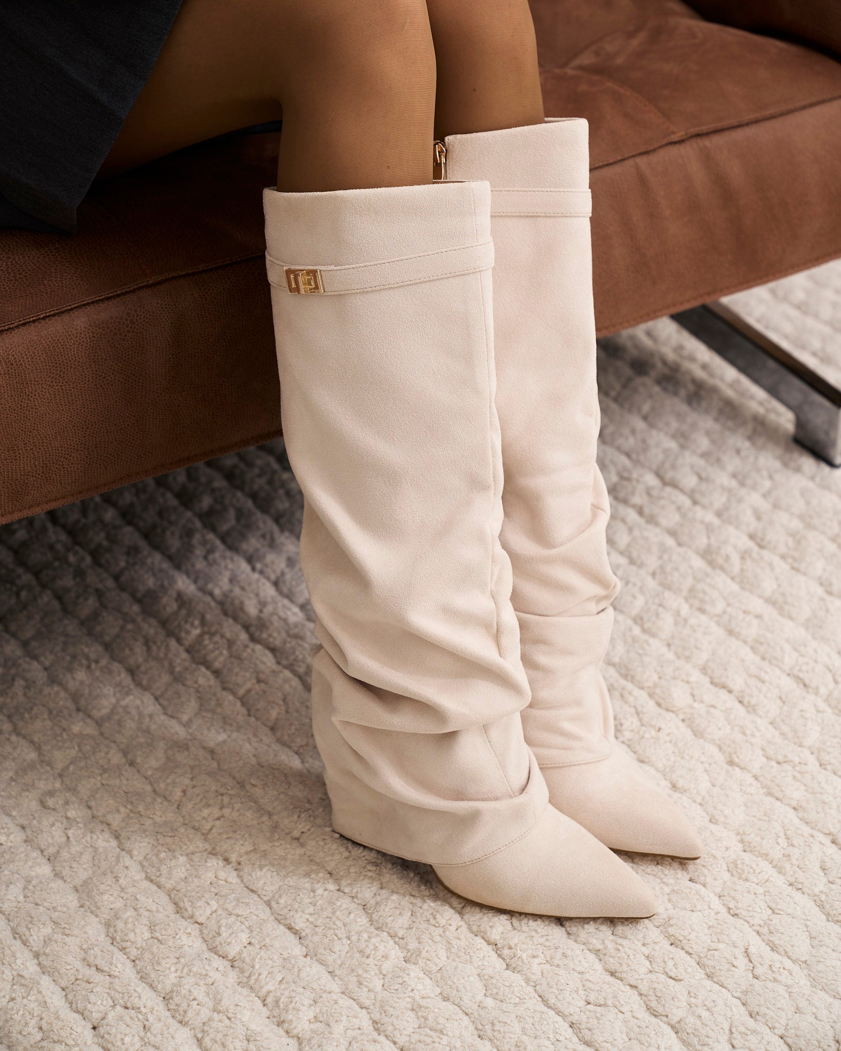 Stivali al Ginocchio Lavista Slouchy in Camoscio – Panna