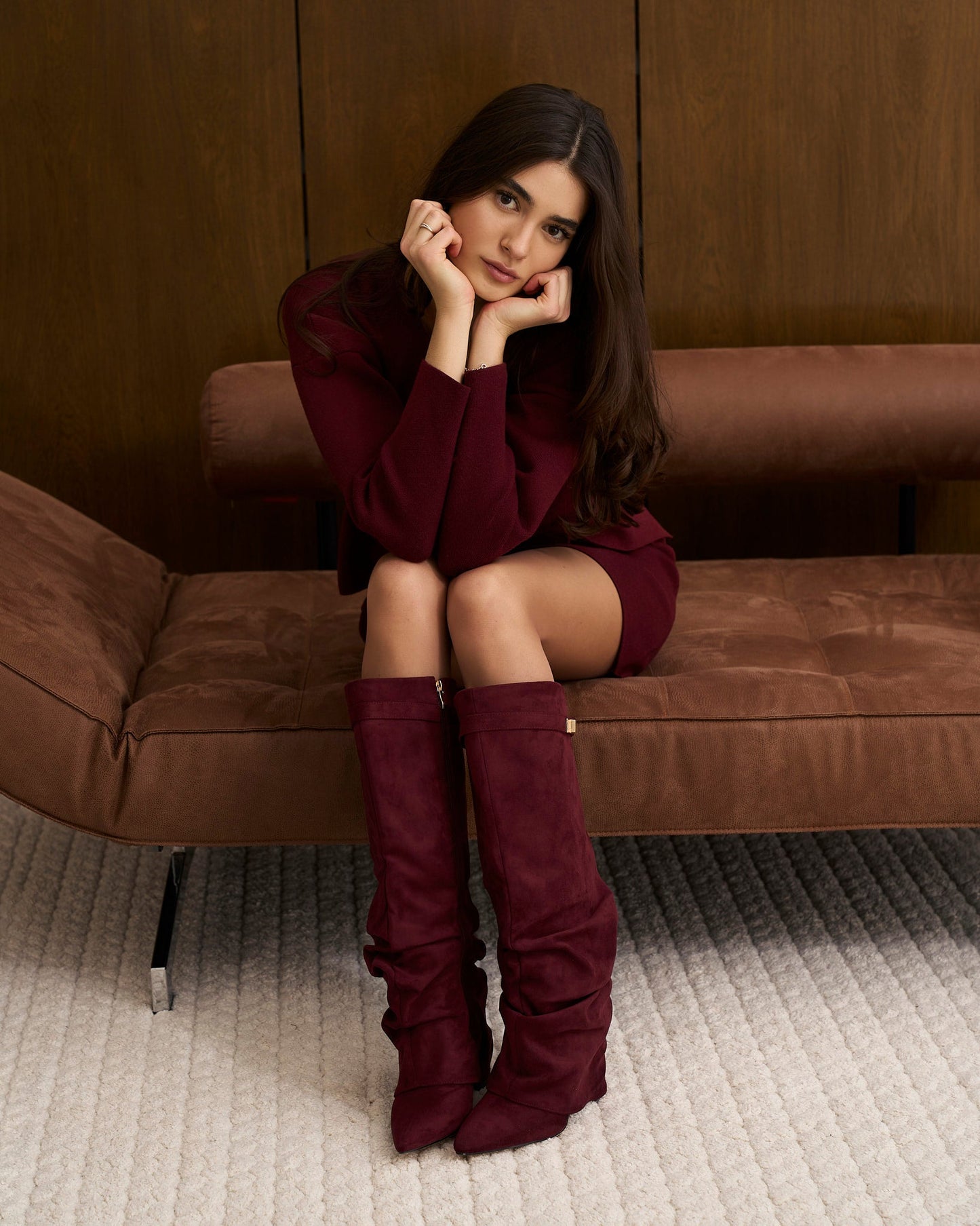 Stivali al Ginocchio Lavista Slouchy in Camoscio – Bordeaux