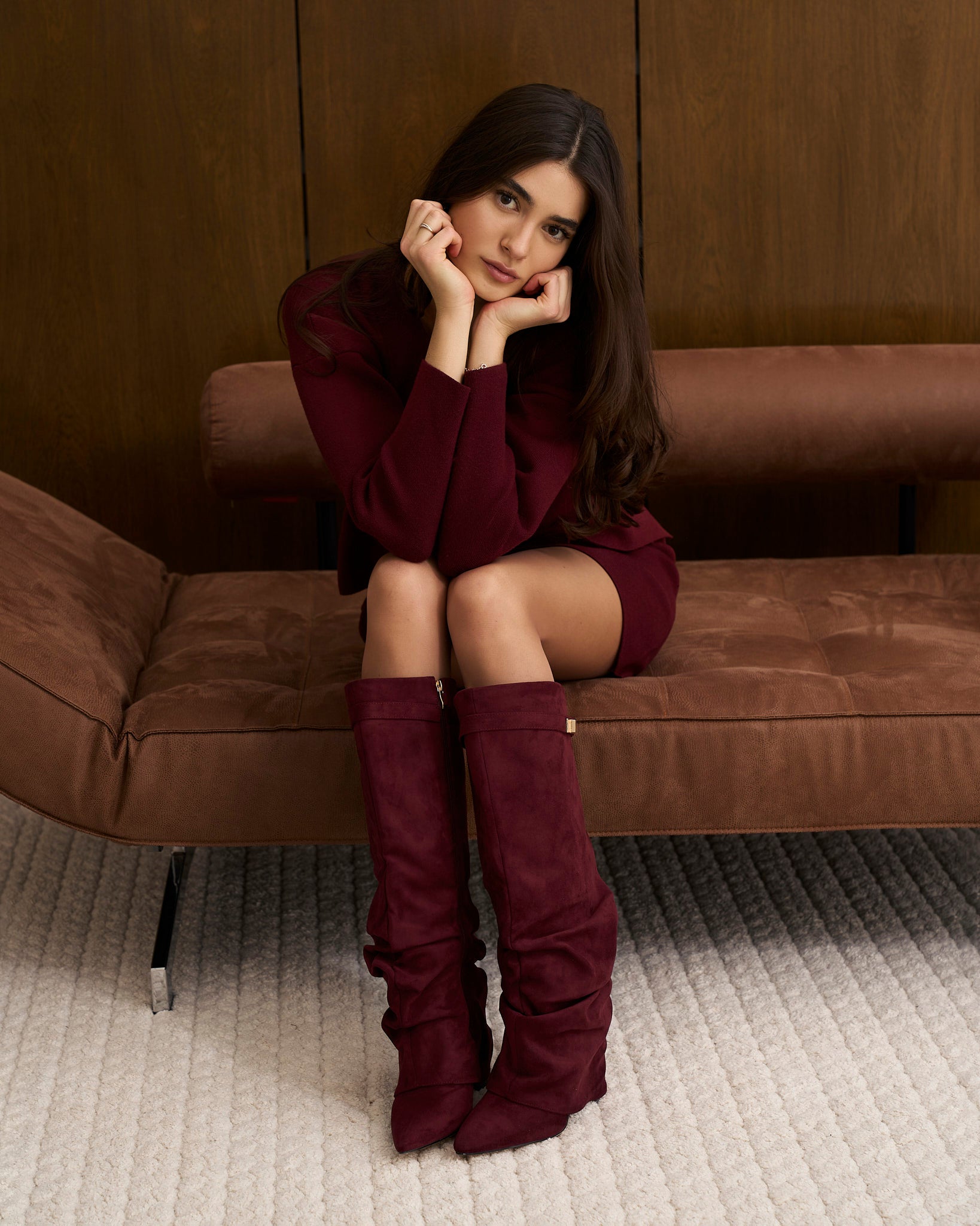 Stivali al Ginocchio Lavista Slouchy in Camoscio – Bordeaux
