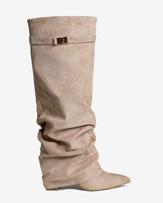 Stivali al Ginocchio Lavista Slouchy in Camoscio – Beige