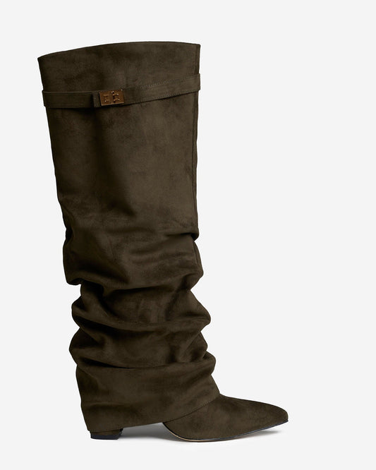 Stivali al Ginocchio Lavista Slouchy in Camoscio – Verde Oliva