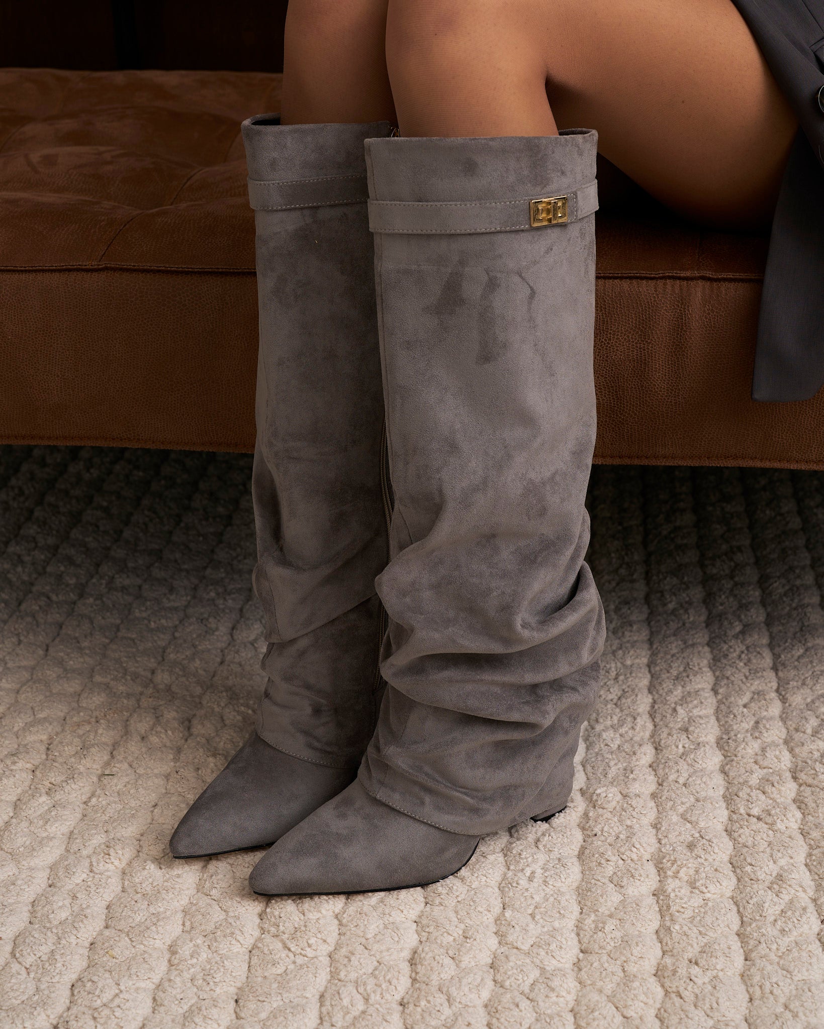 Stivali al Ginocchio Lavista Slouchy in Camoscio – Grigio
