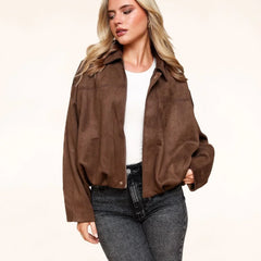 Bomber Oversize in Camoscio Sintetico – Marrone Scuro