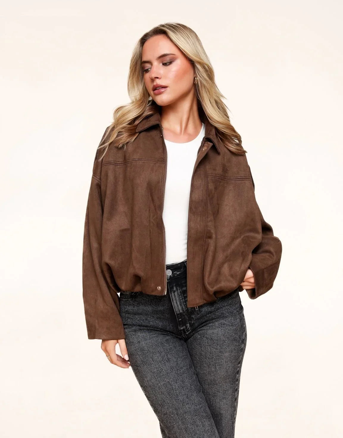 Bomber Oversize in Camoscio Sintetico – Marrone Scuro