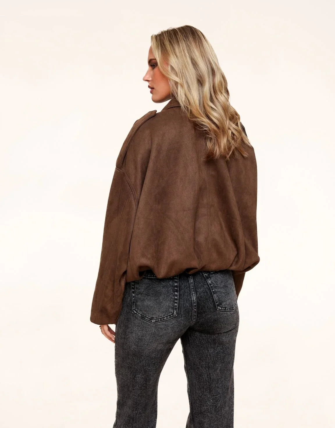 Bomber Oversize in Camoscio Sintetico – Marrone Scuro