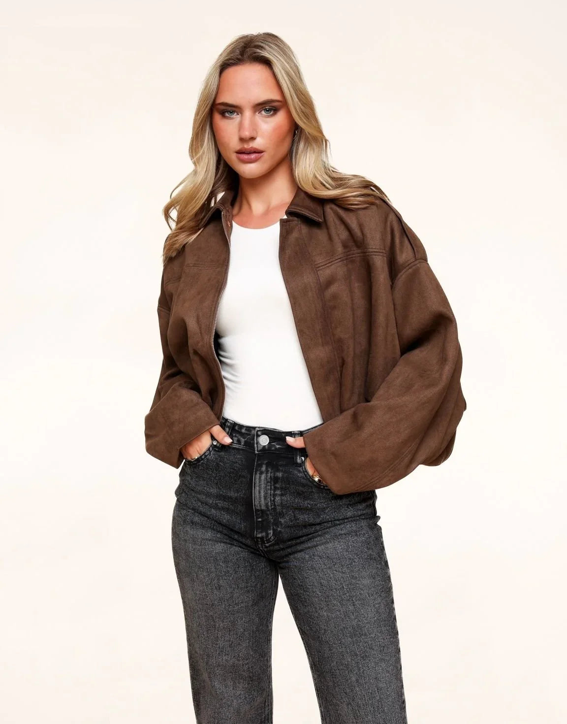 Bomber Oversize in Camoscio Sintetico – Marrone Scuro