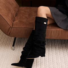 Stivali al Ginocchio Lavista Slouchy in Camoscio – Nero