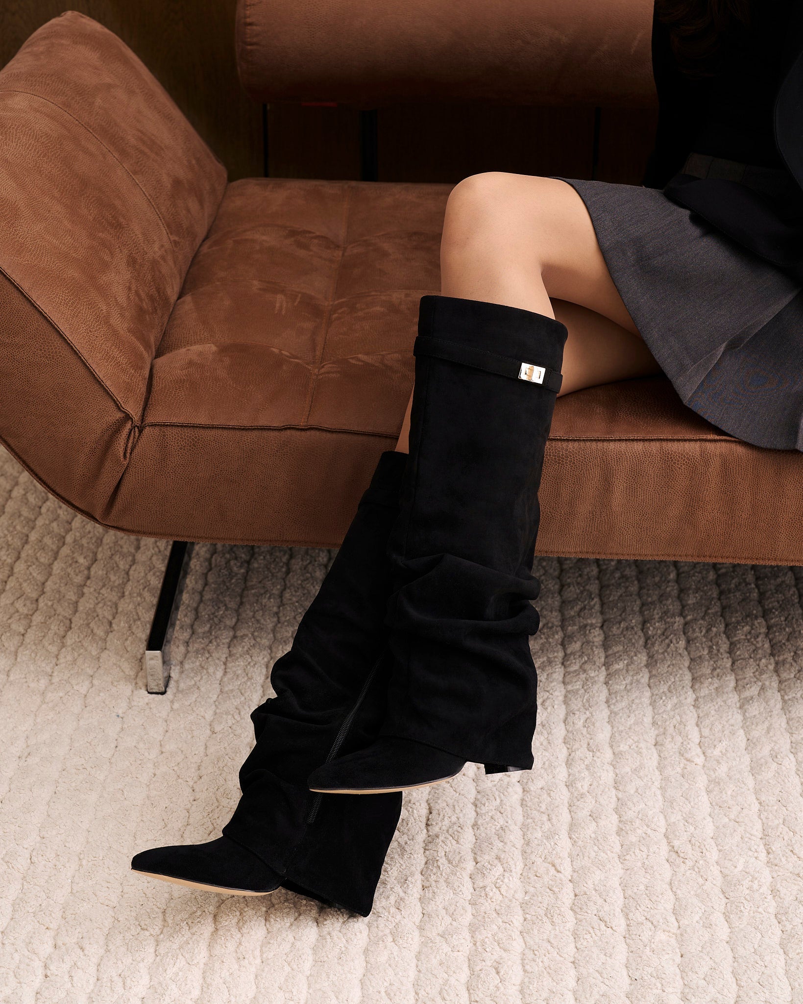 Stivali al Ginocchio Lavista Slouchy in Camoscio – Nero