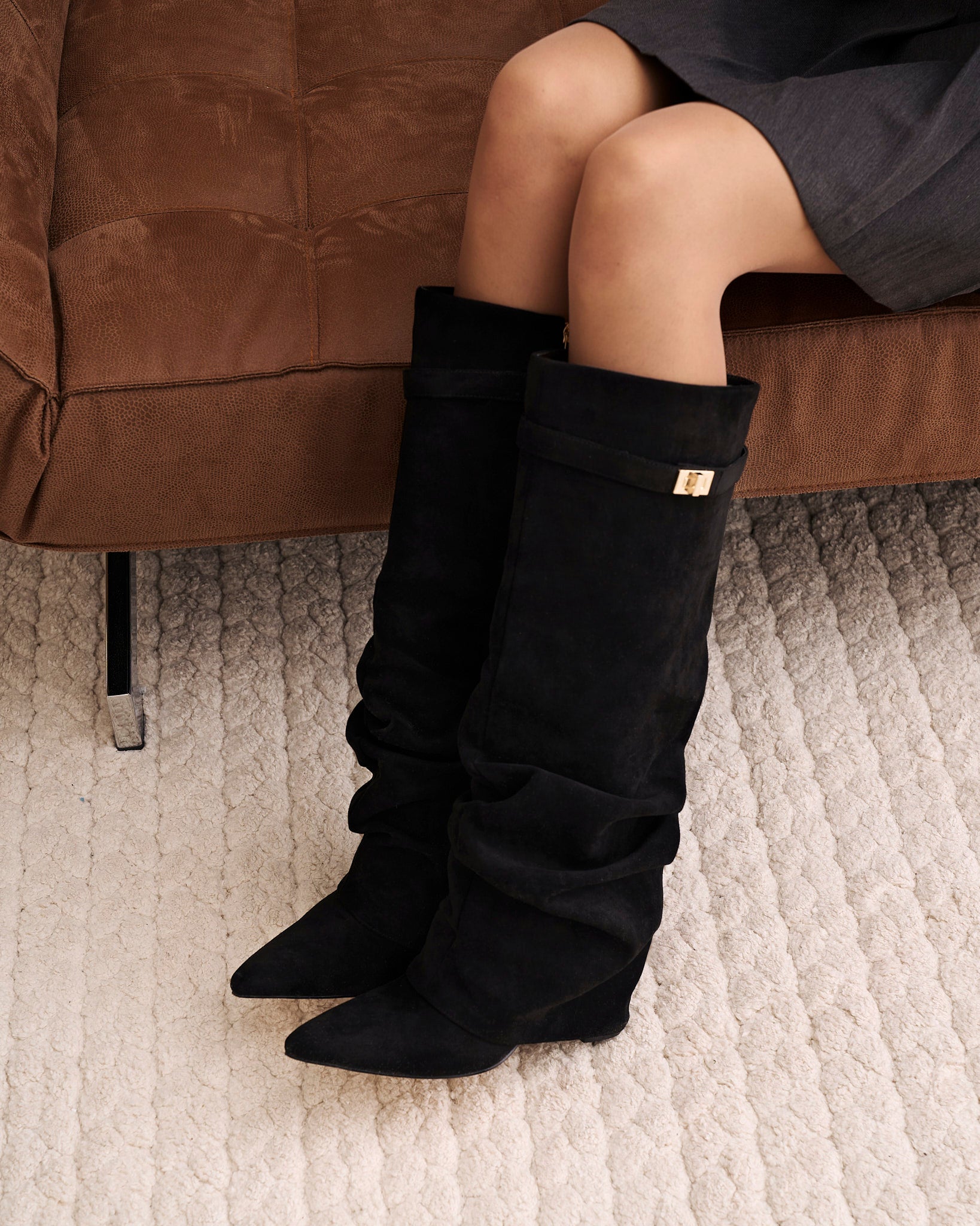 Stivali al Ginocchio Lavista Slouchy in Camoscio – Nero