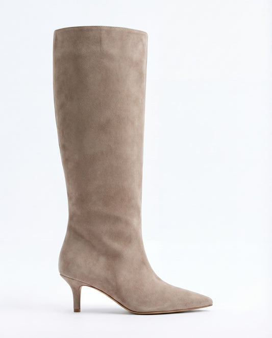 Stivali al Ginocchio Mona in Camoscio – Beige