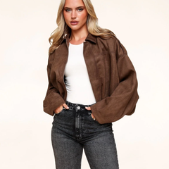 Bomber Oversize in Camoscio Sintetico – Marrone Scuro