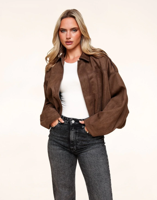 Bomber Oversize in Camoscio Sintetico – Marrone Scuro
