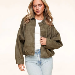 Bomber Oversize in Camoscio Sintetico – Kaki
