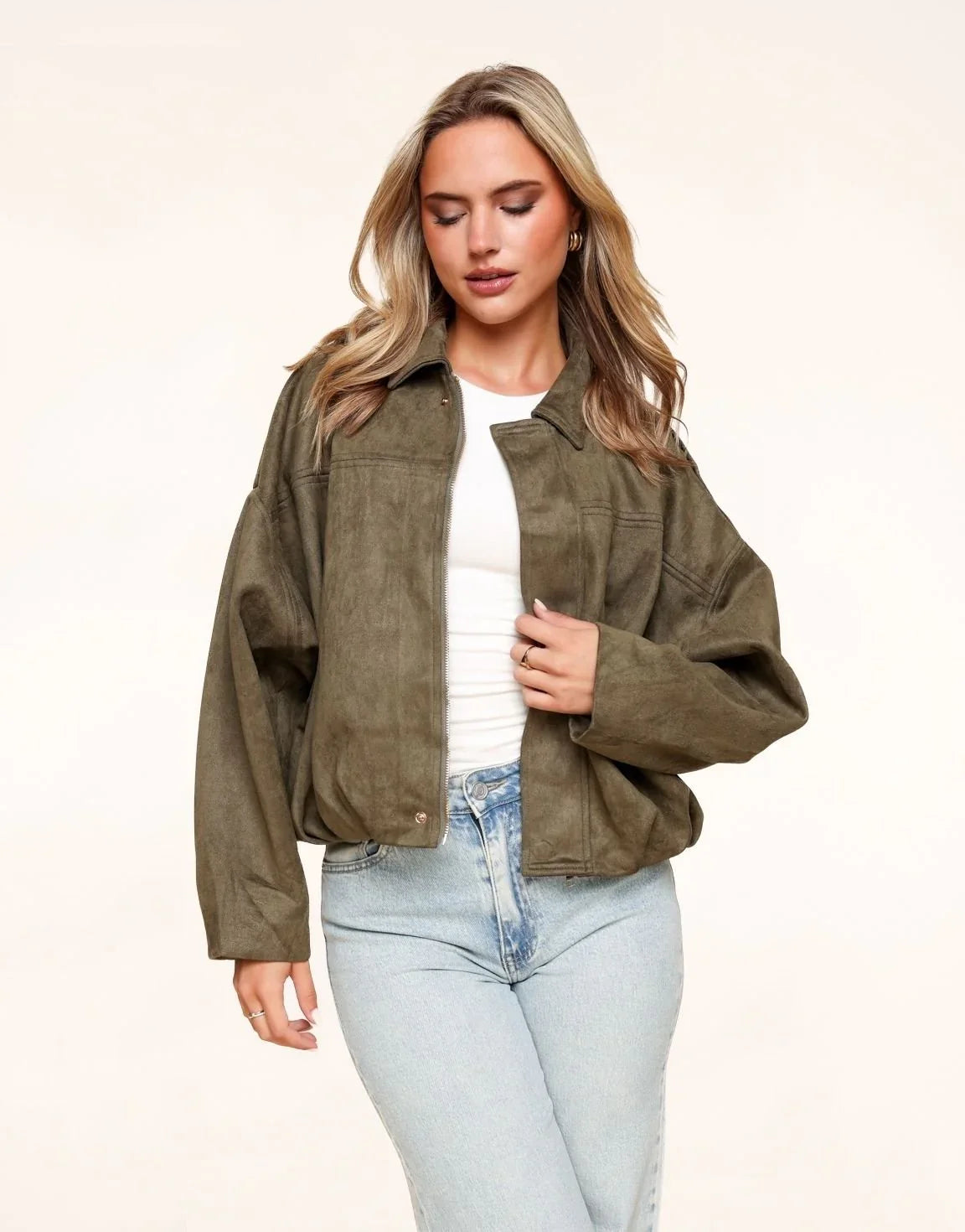 Bomber Oversize in Camoscio Sintetico – Kaki