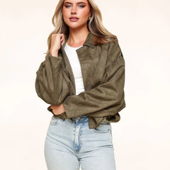 Bomber Oversize in Camoscio Sintetico – Kaki