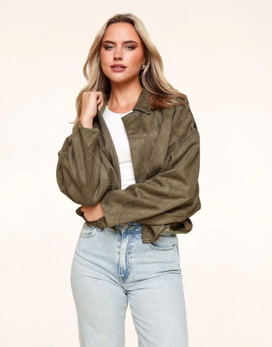 Bomber Oversize in Camoscio Sintetico – Kaki