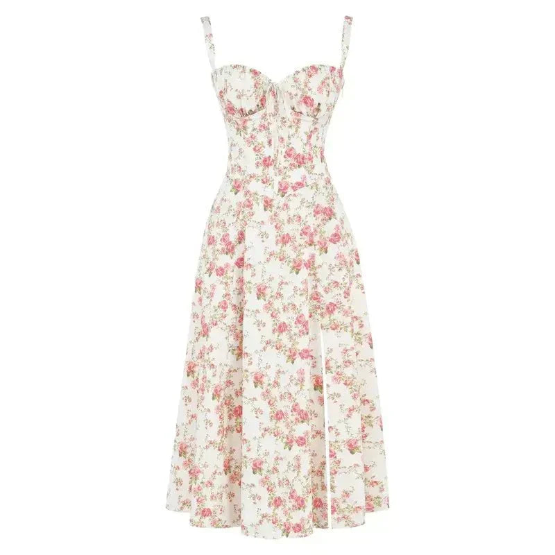 Abito midi a corsetto floreale Cannes